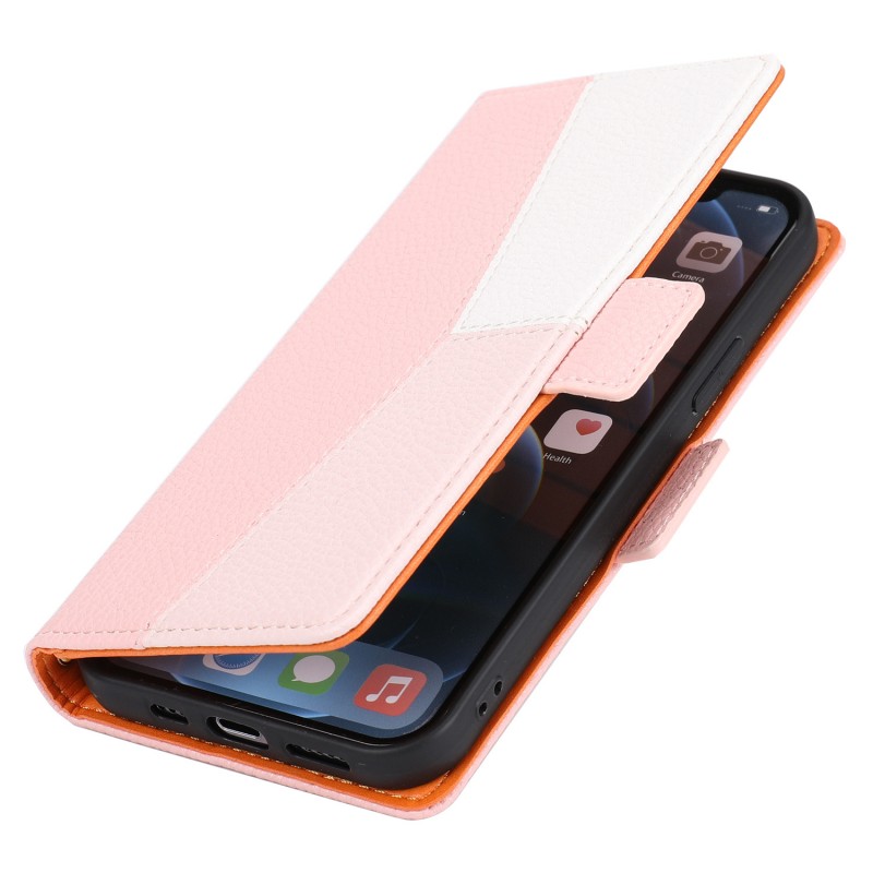 Color-blocked Phone Leather Case with Card Slot, Flip Cover, and Protective Hand Strap